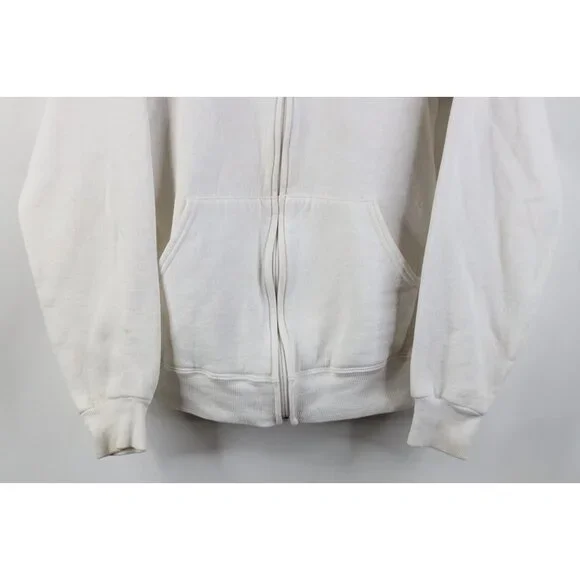 Vtg 70s Russell Athletic Mens Small Blank Full Zip Hoodie Sweatshirt White USA